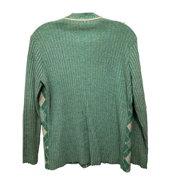 Vtg VIVO by Susan Thomas Cardigan Argyle Green White - Picture 7 of 8